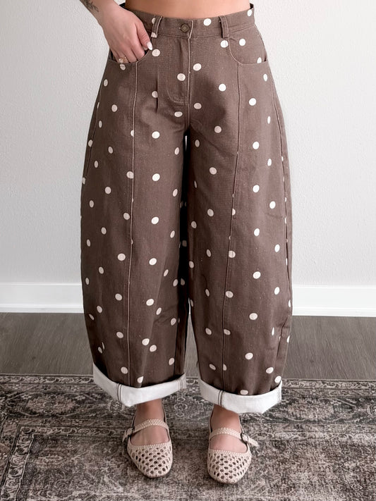Spotted High Rise Barrel Jean / Cocoa
