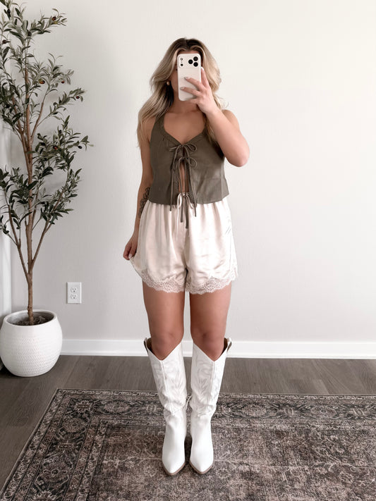 Silken Lace Satin Shorts