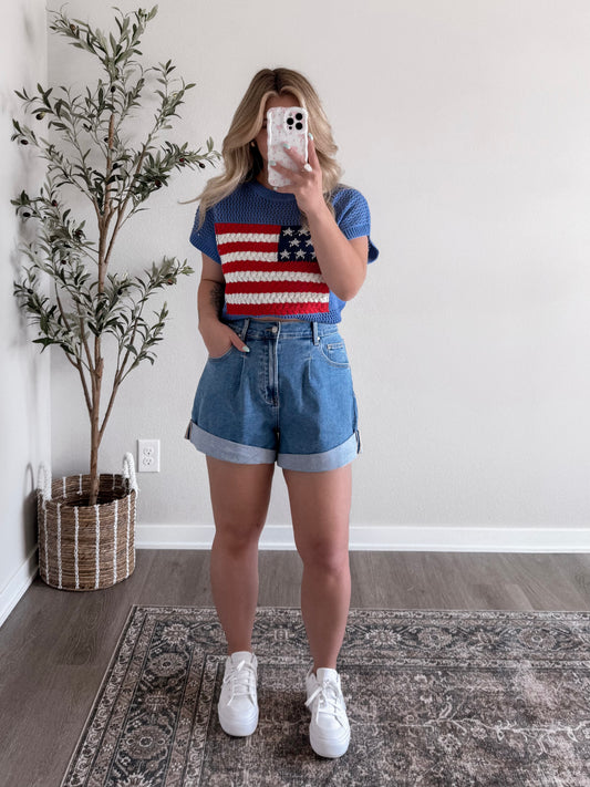 American Flag Knit Sweater / Blue