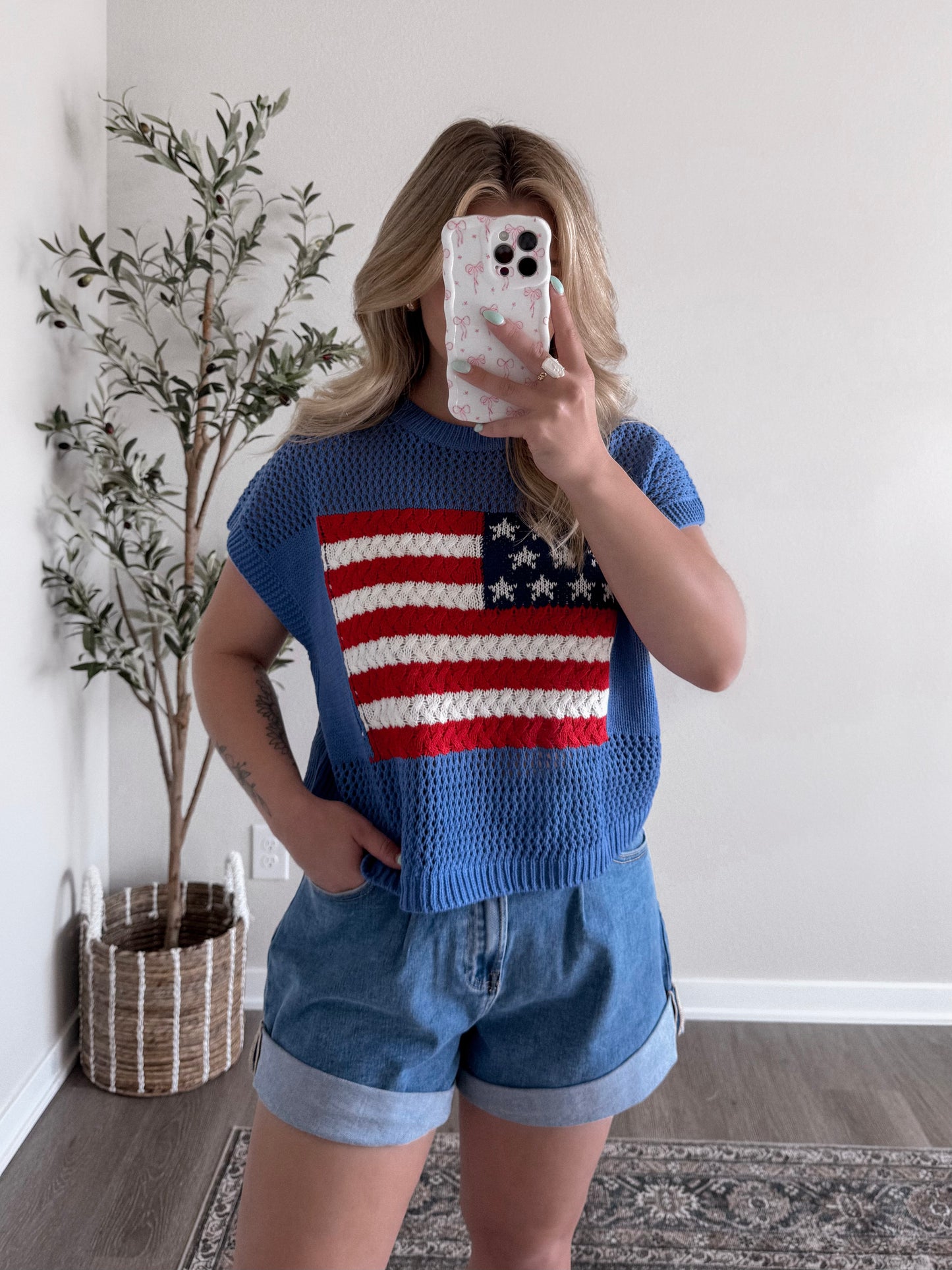 American Flag Knit Sweater / Blue
