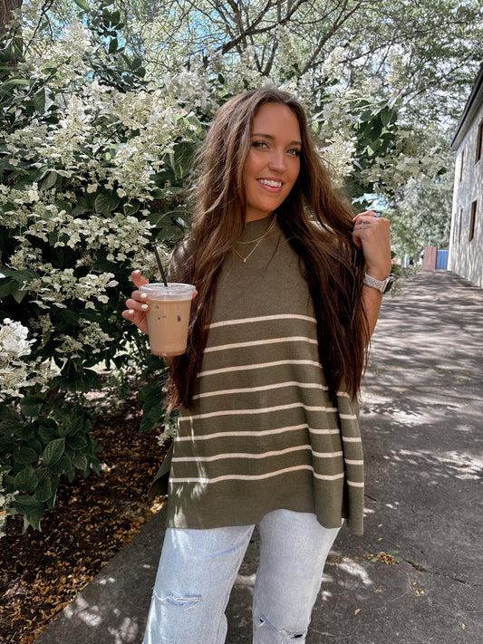 Olive Striped Oversize Sweater