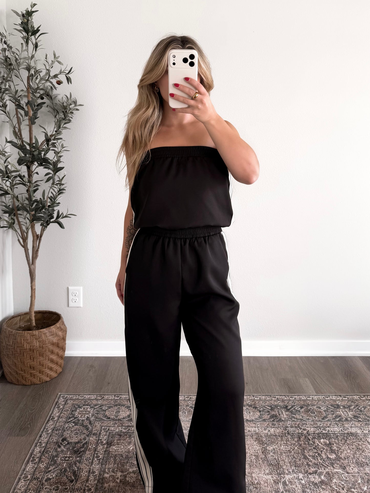Track Star Strapless Jumpsuit