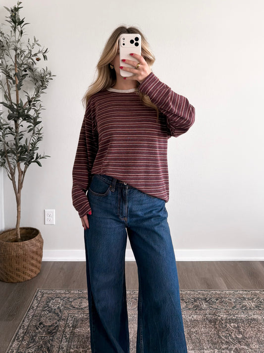 Daily Jam Striped Top / Maroon (Restocking Late October)