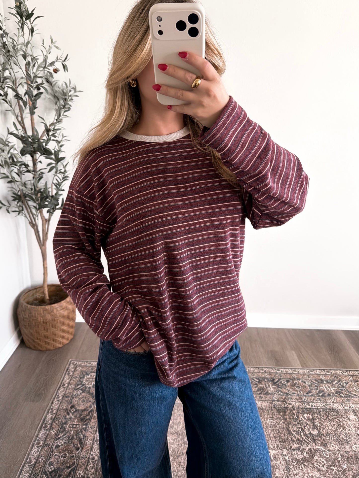 Daily Jam Striped Top / Maroon (Restocking Late October)