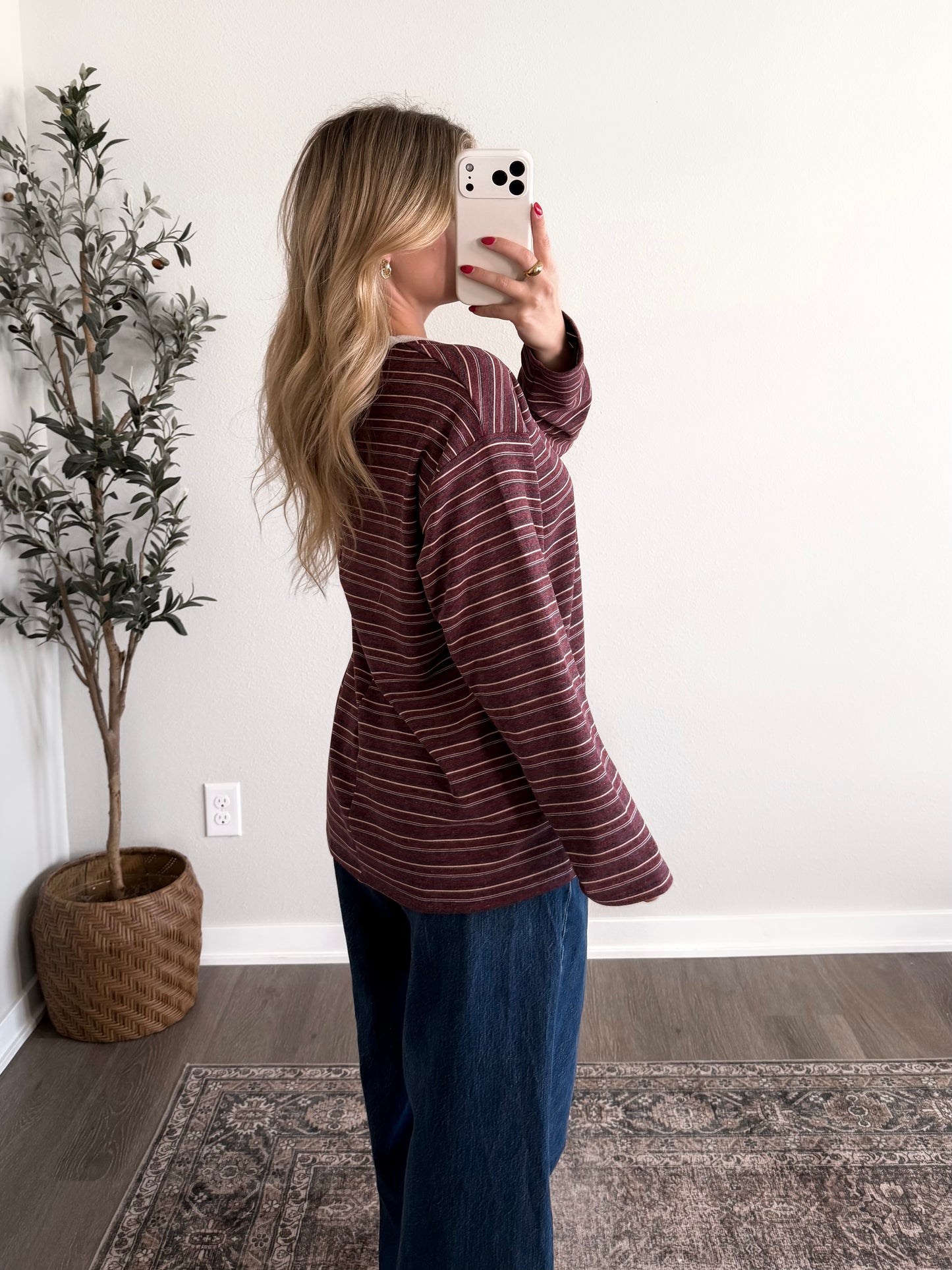 Daily Jam Striped Top / Maroon (Restocking Late October)