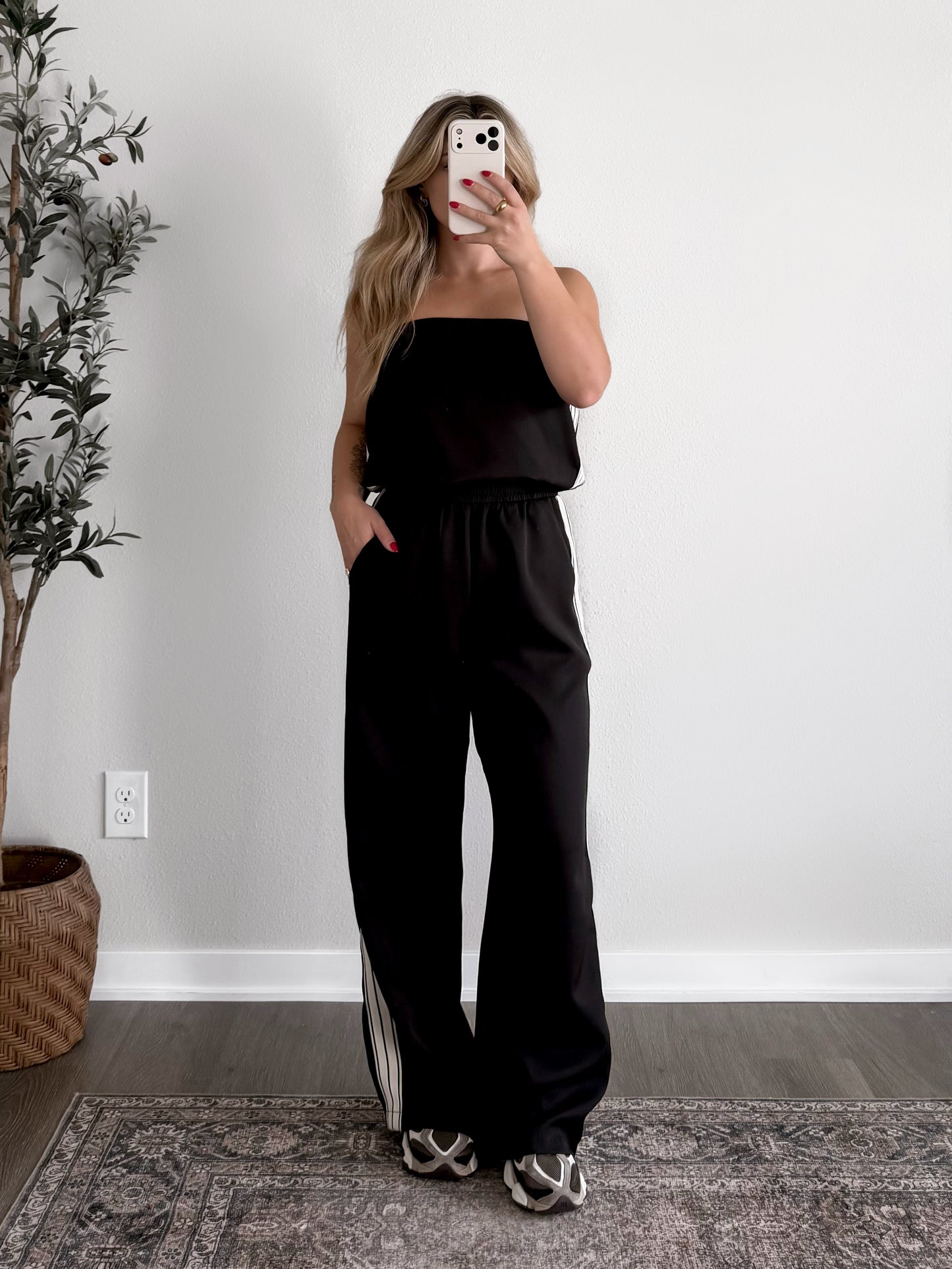 Track Star Strapless Jumpsuit