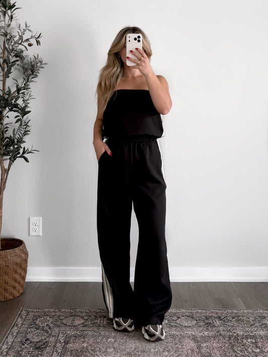 Track Star Strapless Jumpsuit