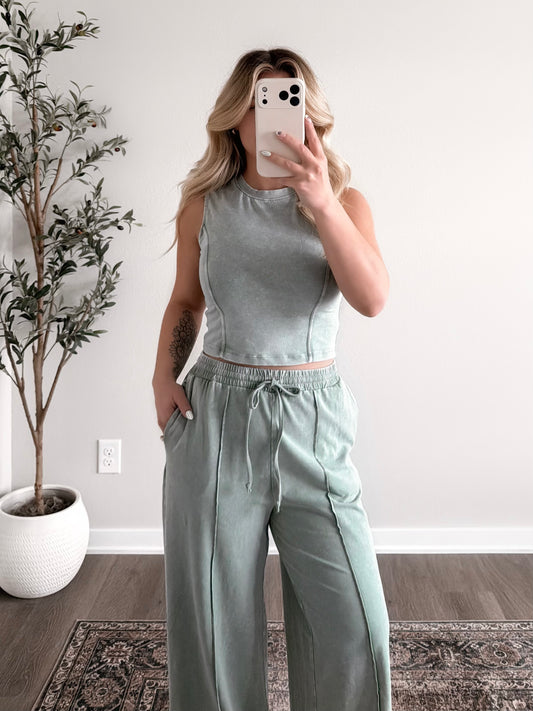 Laid Back Lounge Pant Set / Sage (Restocking 4.13)