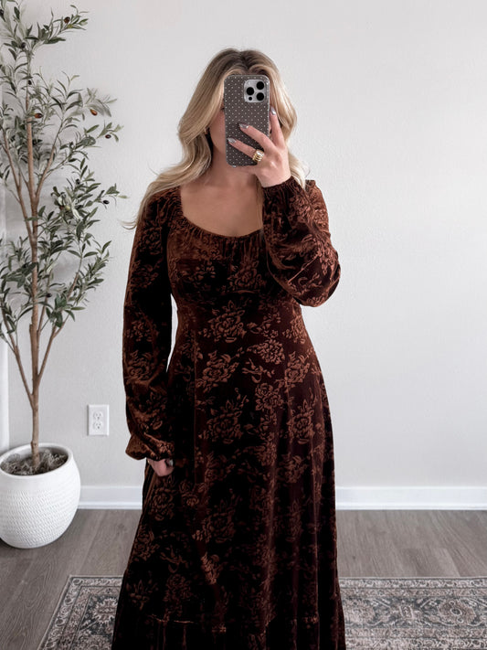Rich Velvet Embossed Maxi Dress