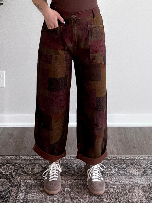 Cranberry Patchwork Barrel Pant