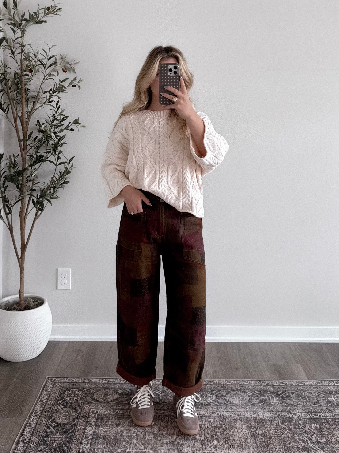 Cranberry Patchwork Barrel Pant
