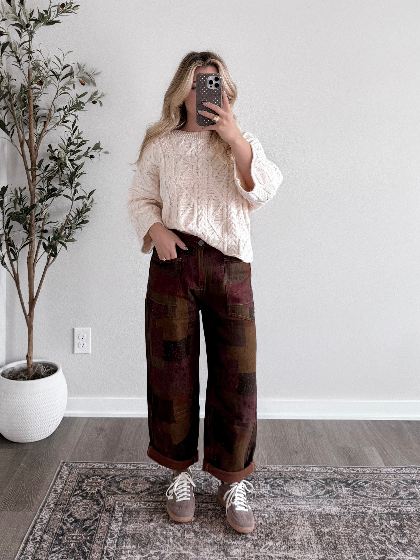 Cranberry Patchwork Barrel Pant