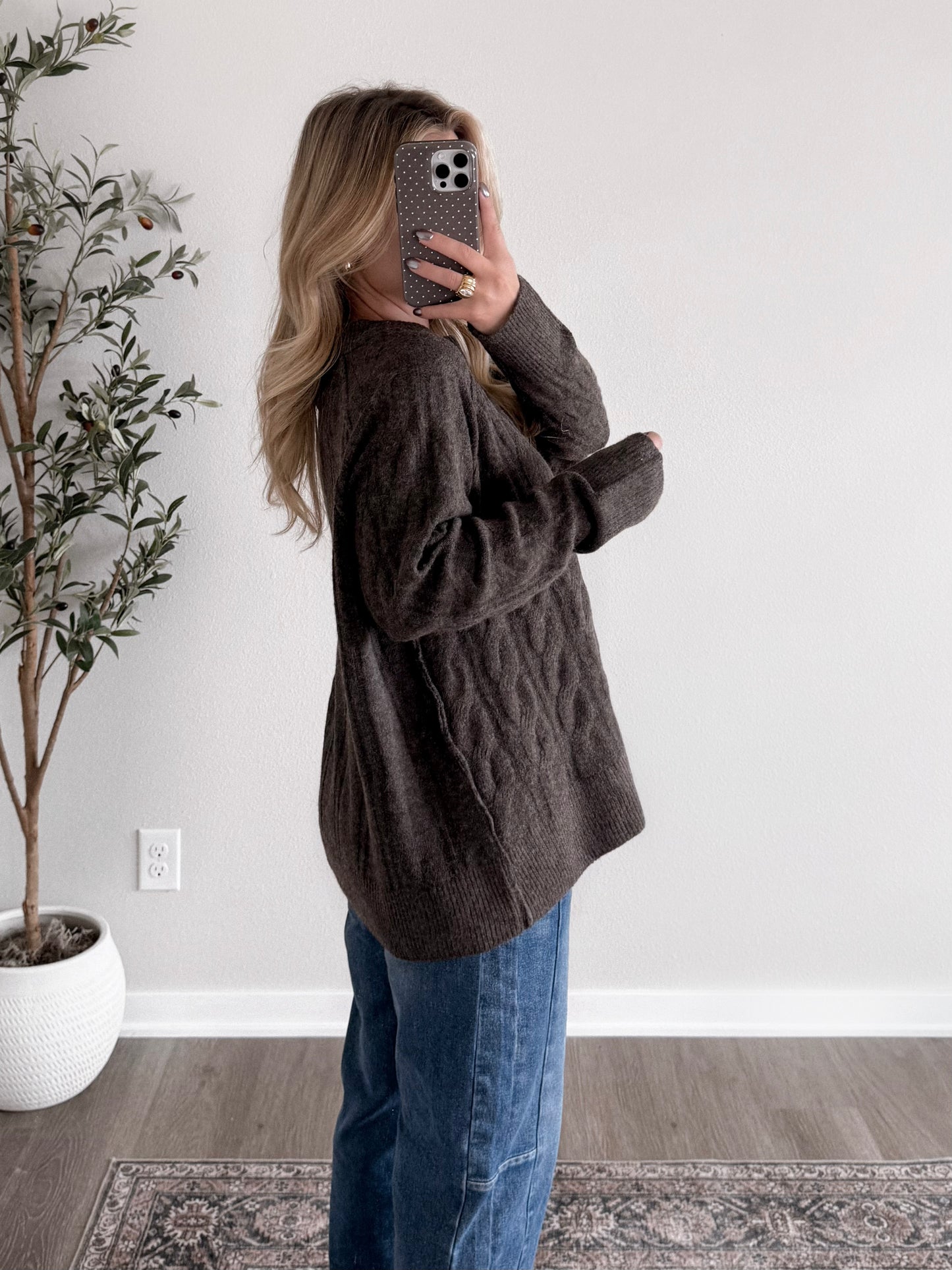 Gather Here Cable Knit Sweater / Charcoal