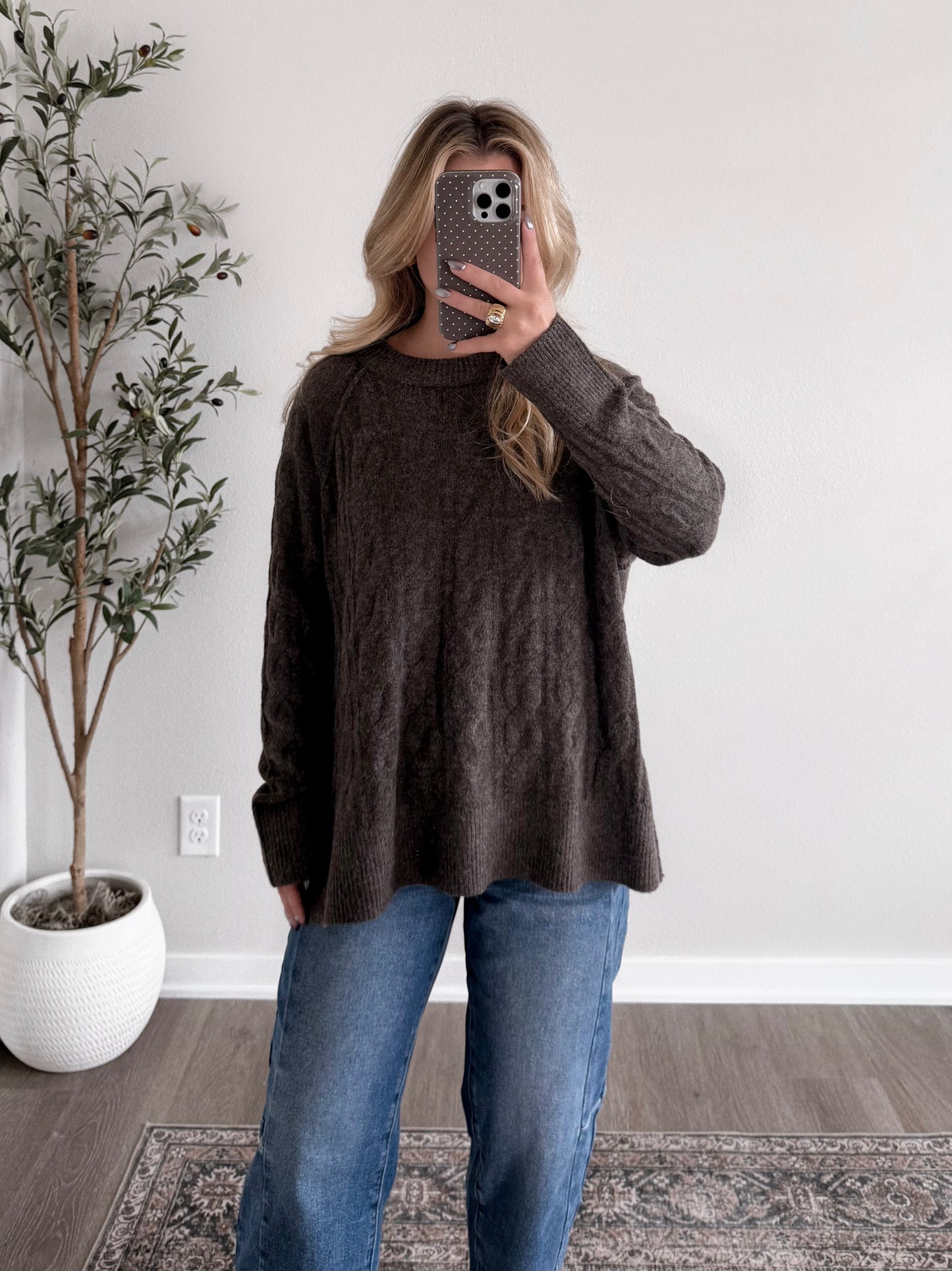 Gather Here Cable Knit Sweater / Charcoal