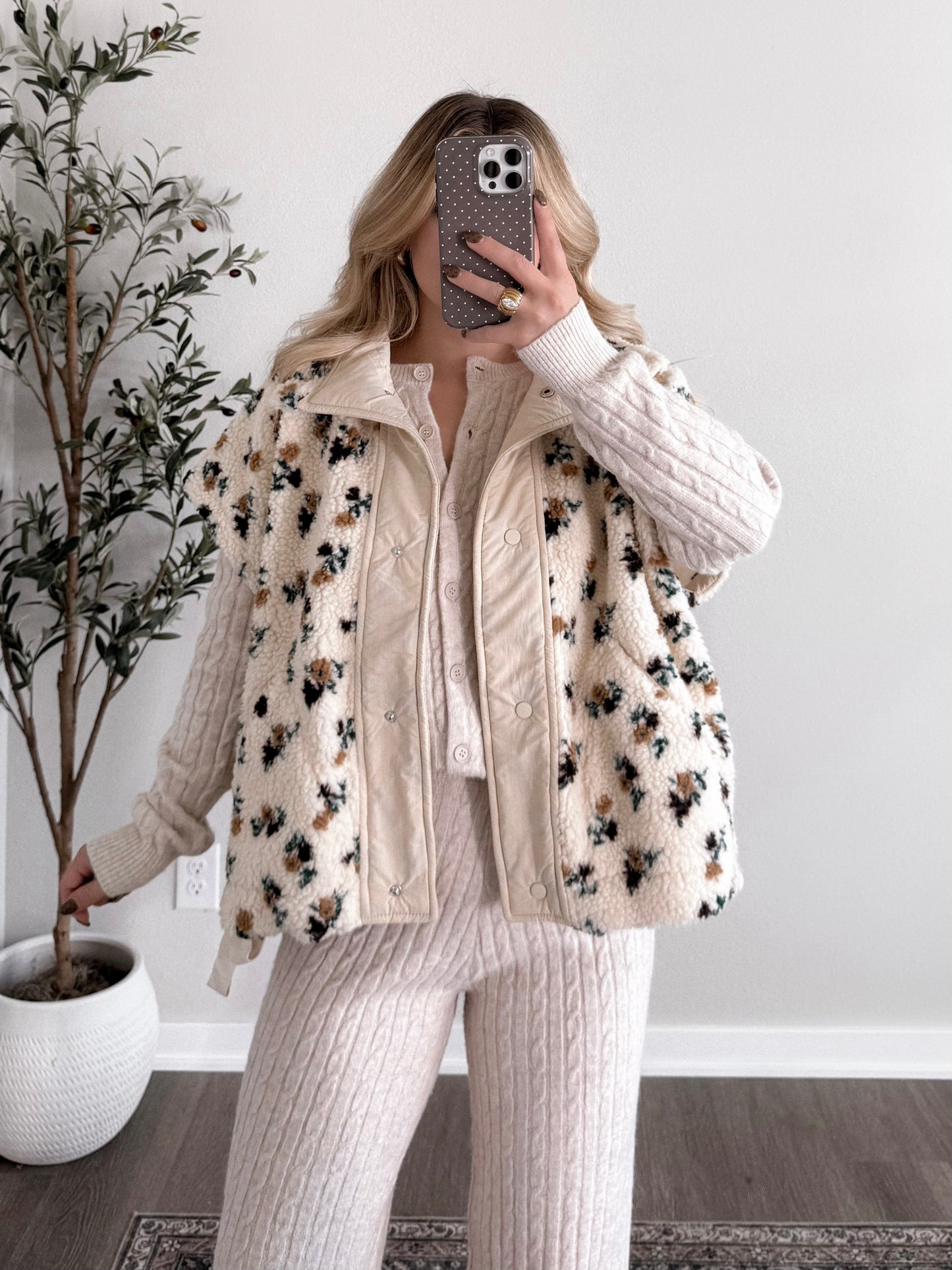 Crisp & Cozy Floral Sherpa Vest