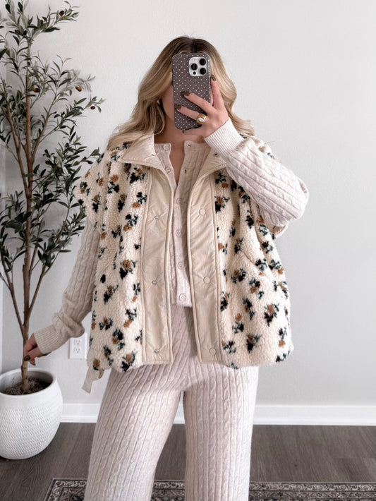 Crisp & Cozy Floral Sherpa Vest
