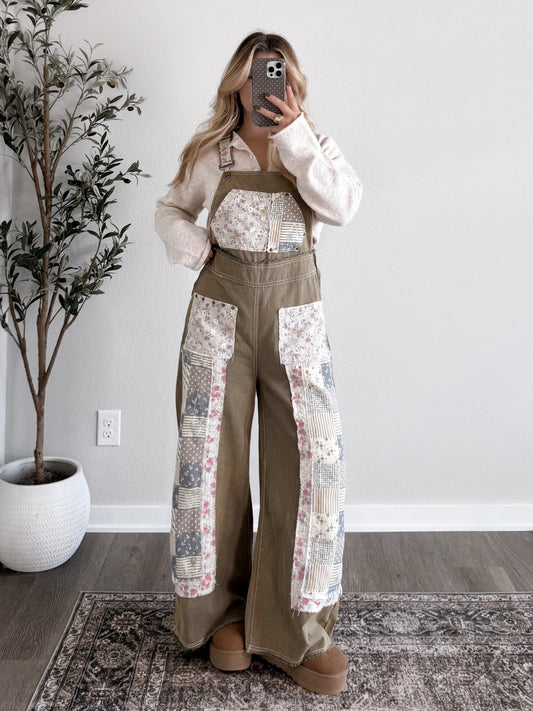 Wanderer Boho Patchwork Overalls / Olive