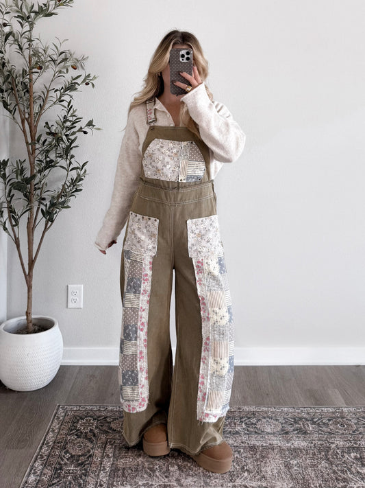 Wanderer Boho Patchwork Overalls / Olive
