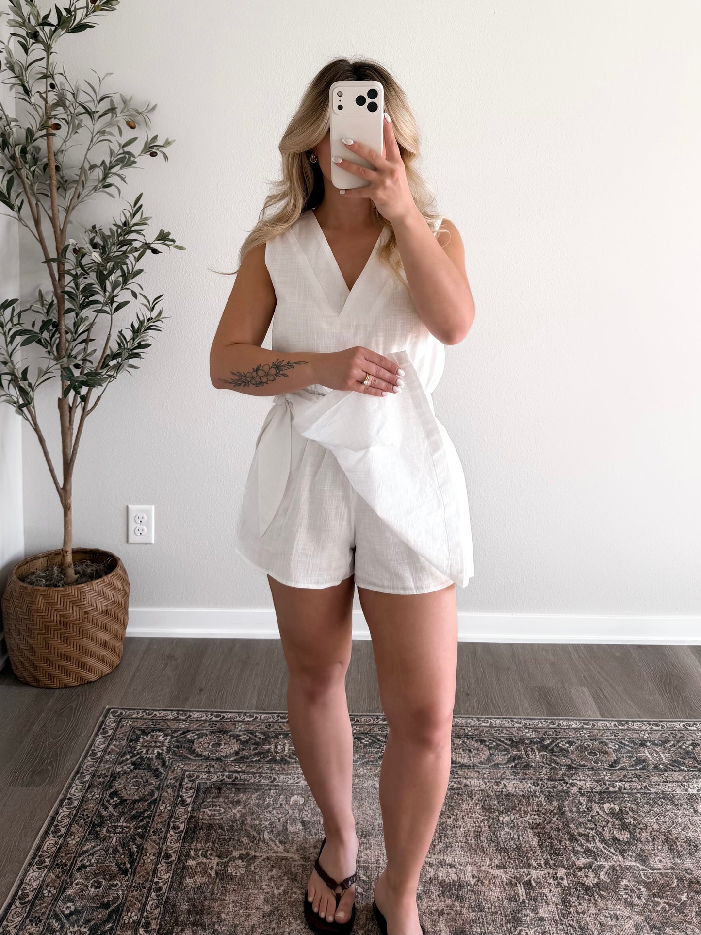 Country Club Wrap Romper / White