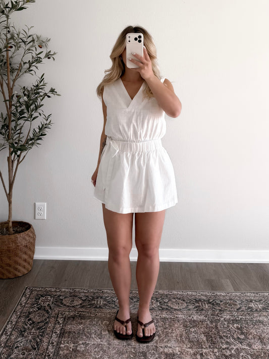 Country Club Wrap Romper / White