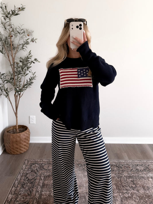 Vintage American Flag Sweater / Navy