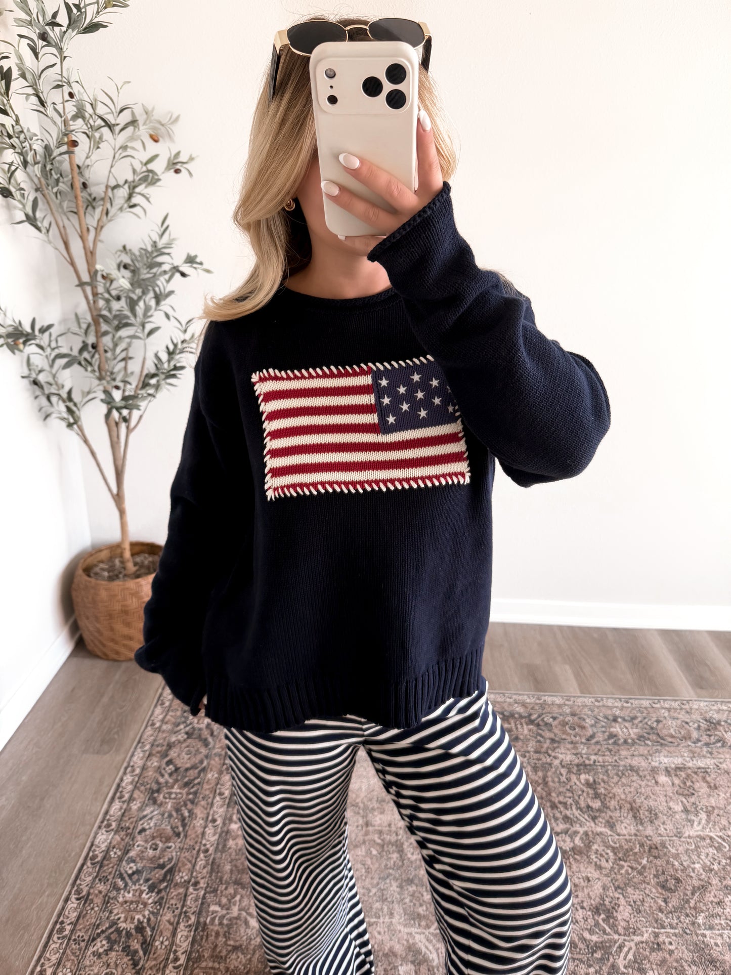 Vintage American Flag Sweater / Navy