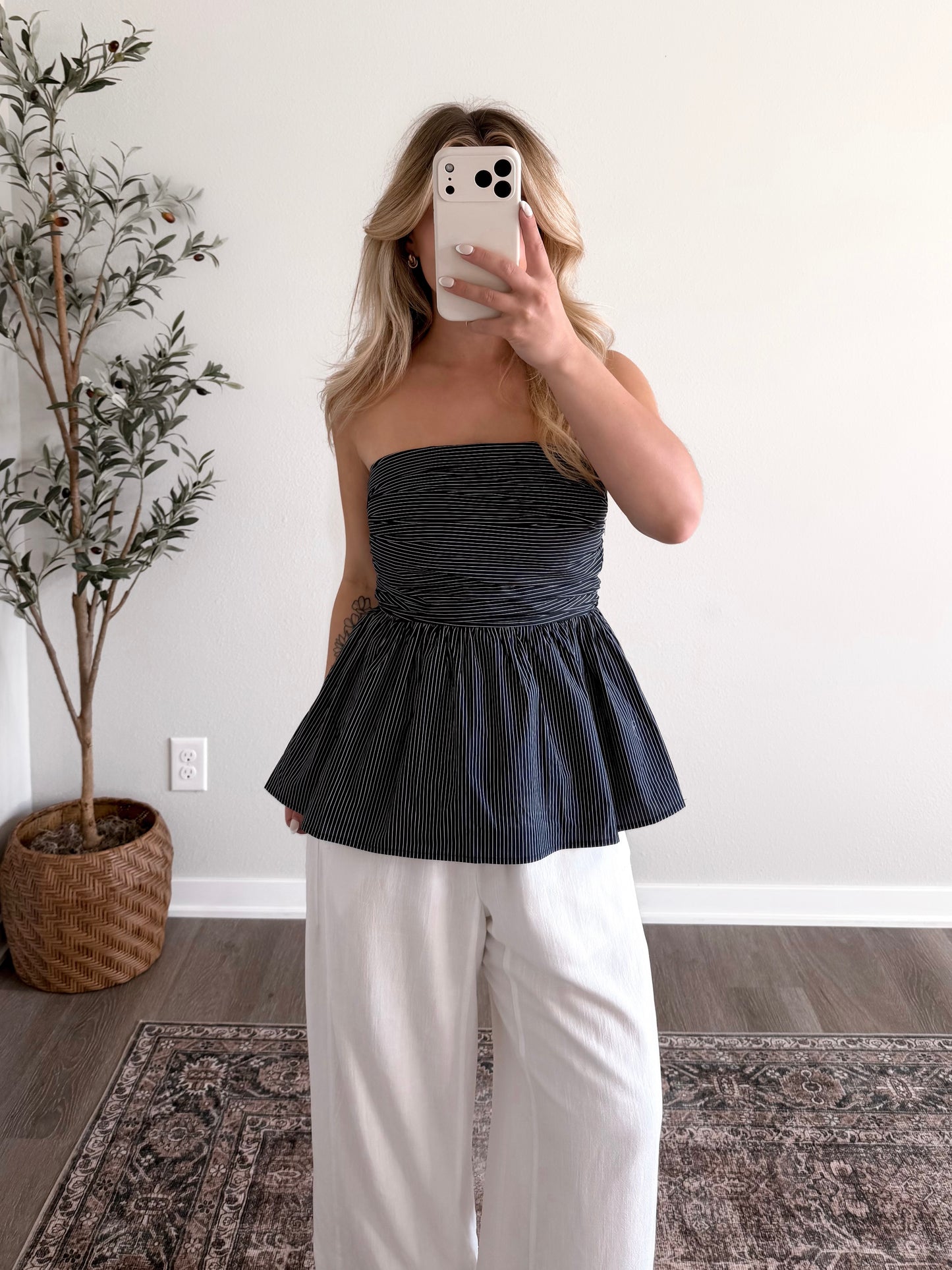 Editorial Striped Strapless Top