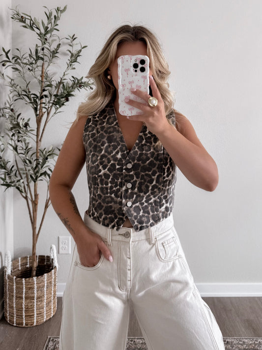 Leopard Button Down Vest