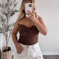 Knit Twist Neckline Strapless Top / Mocha