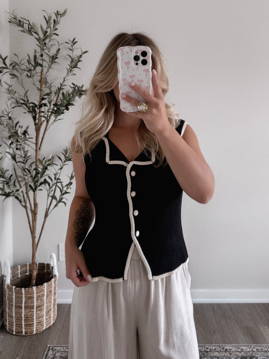 London Collared Knit Vest / Black