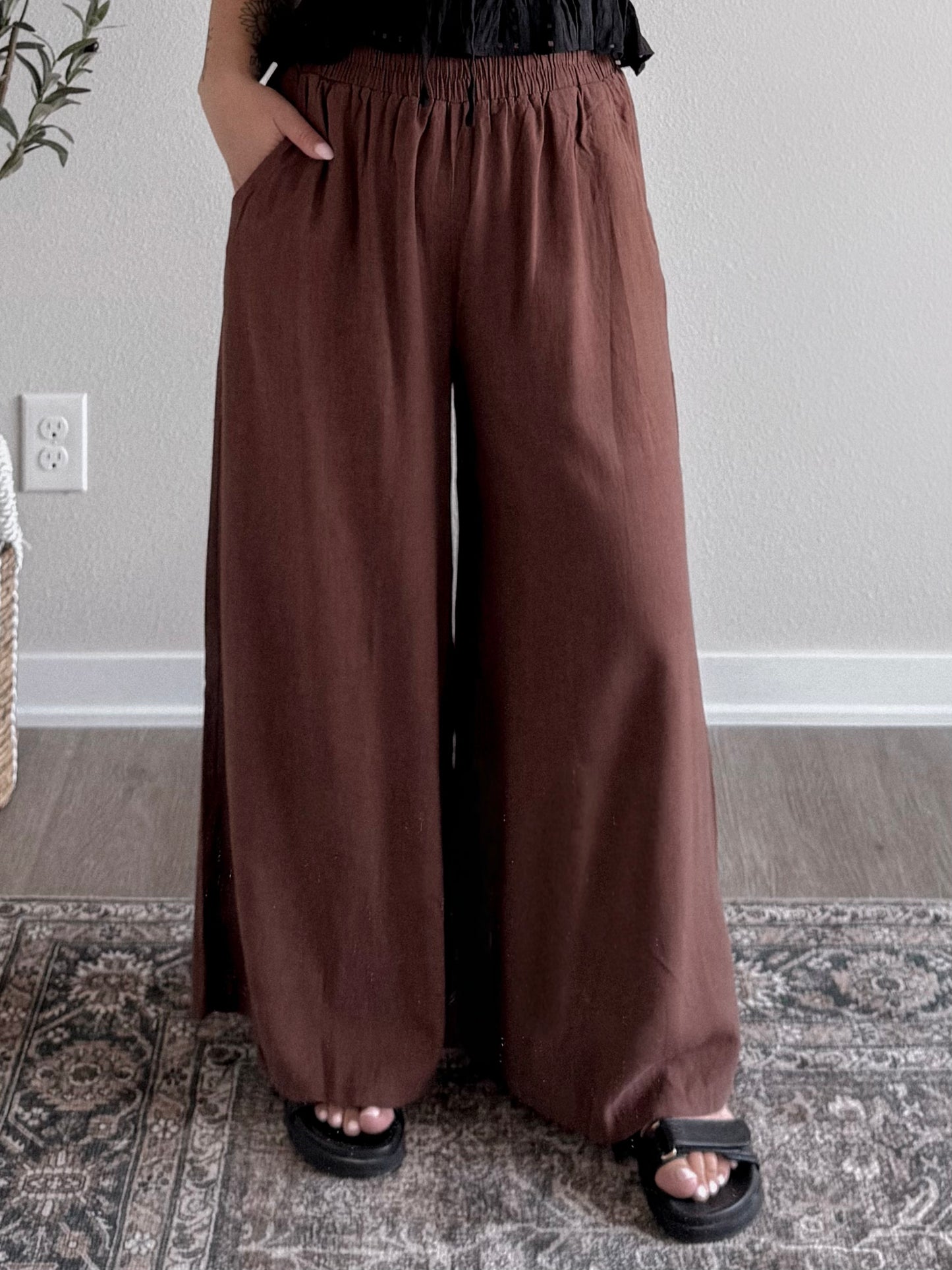 Elle Linen Wide Leg Pant / Brown