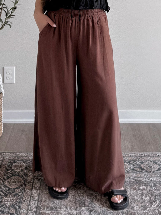 Elle Linen Wide Leg Pant / Brown