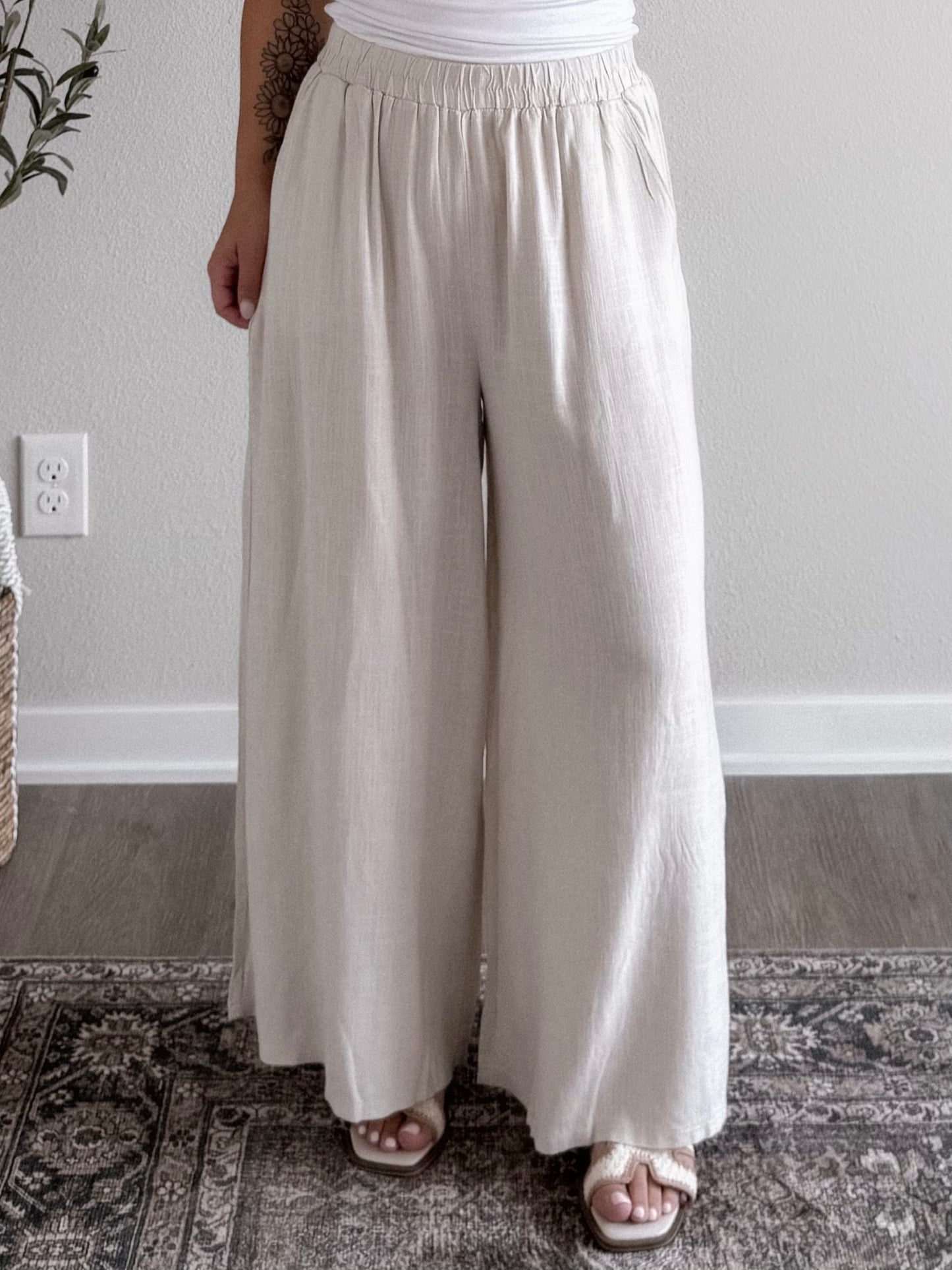 Elle Linen Wide Leg Pant / Sand Beige