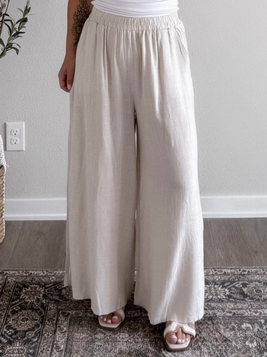 Elle Linen Wide Leg Pant / Sand Beige