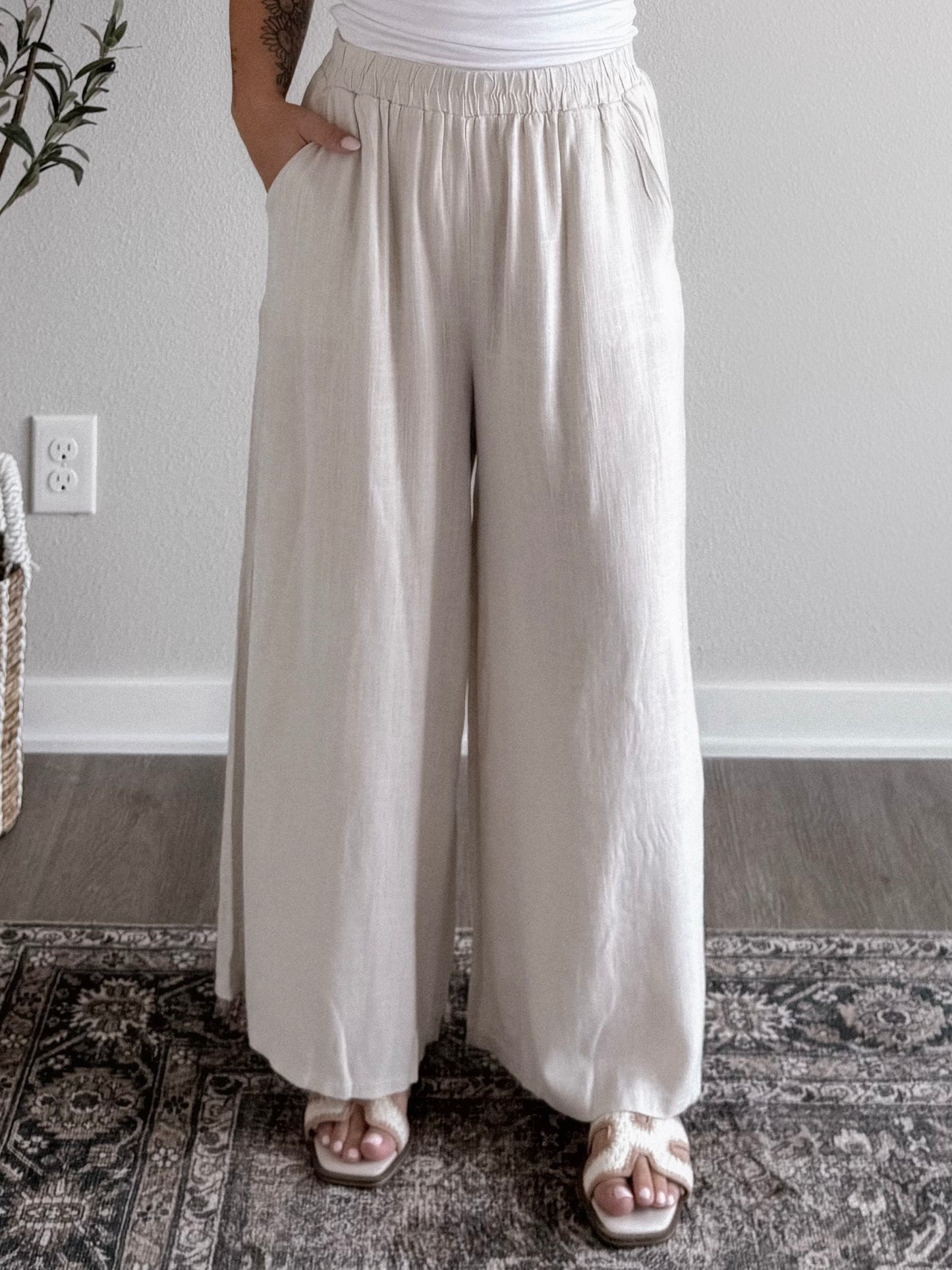 Elle Linen Wide Leg Pant / Sand Beige