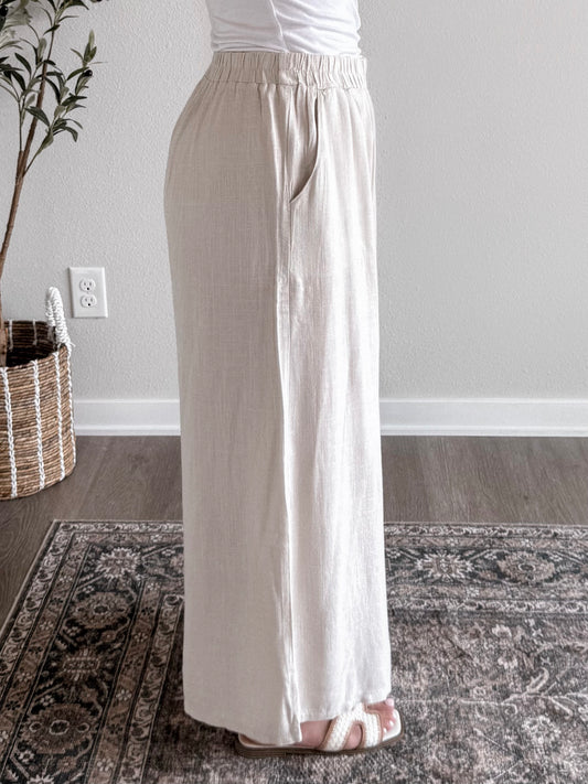Elle Linen Wide Leg Pant / Sand Beige