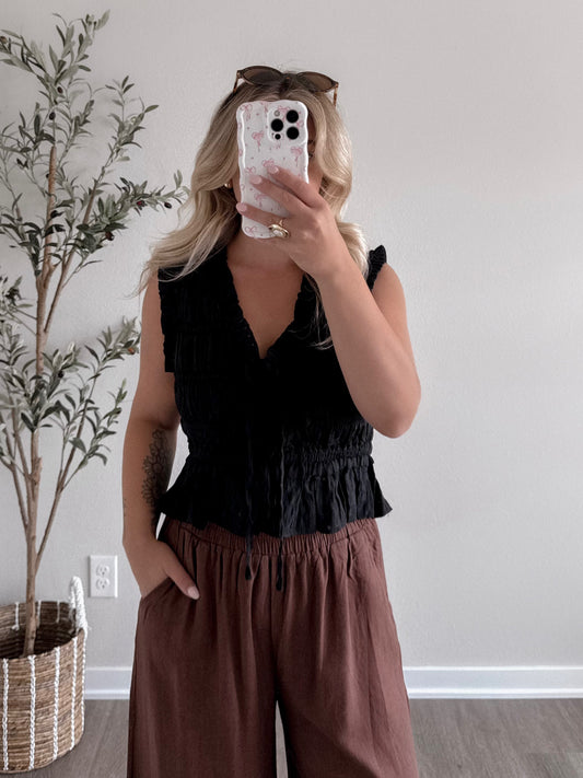 Willow Smocked Tie Top / Black