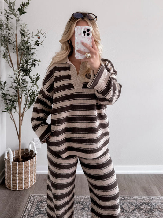 Teddy Striped Knit Collared Sweater