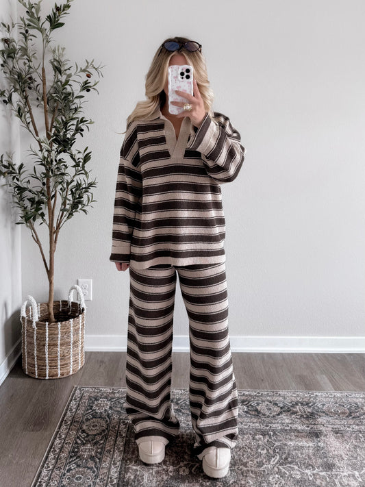 Teddy Striped Knit Collared Sweater
