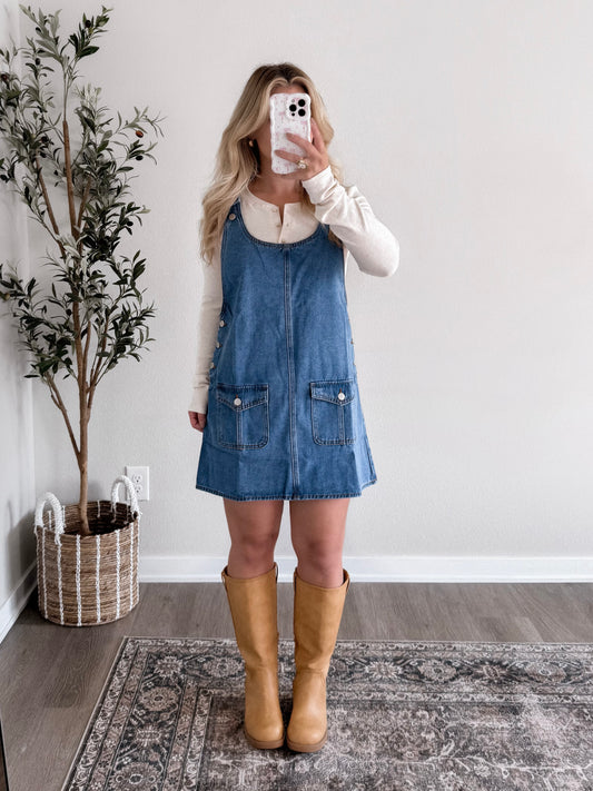 Haddie Denim Overall Dress (updated est ship date 8.22)