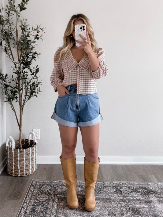 Cider Season Collared Grid Top (Restocking Again Soon)