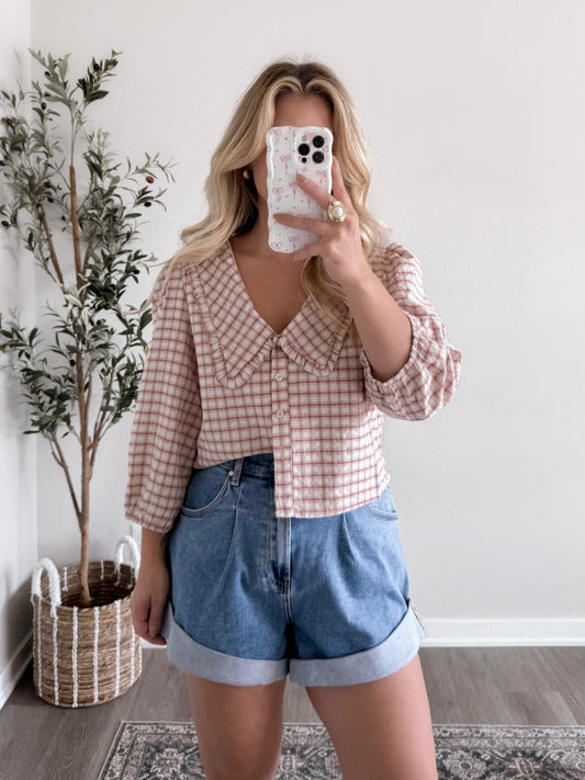 Cider Season Collared Grid Top (Restocking Again Soon)