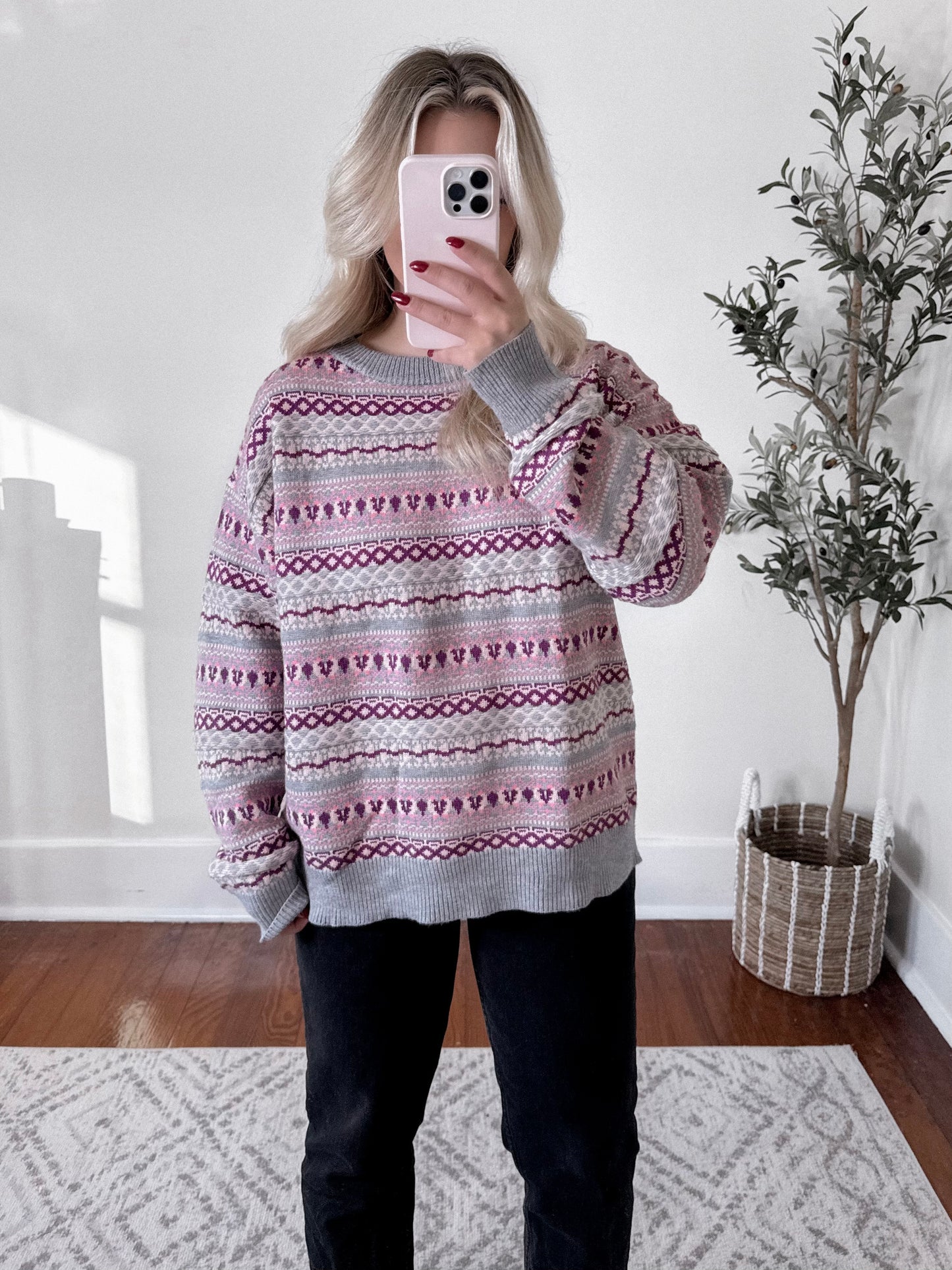 Pink Christmas Fair Isle Sweater