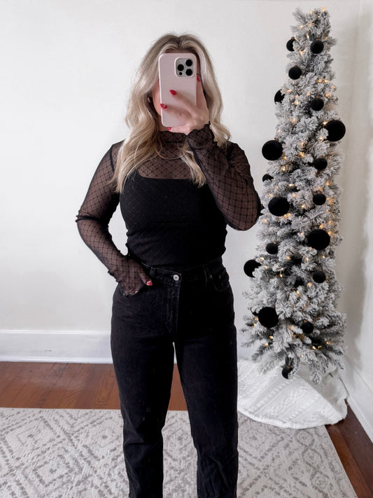 Lace Sheer Layering Top / Black