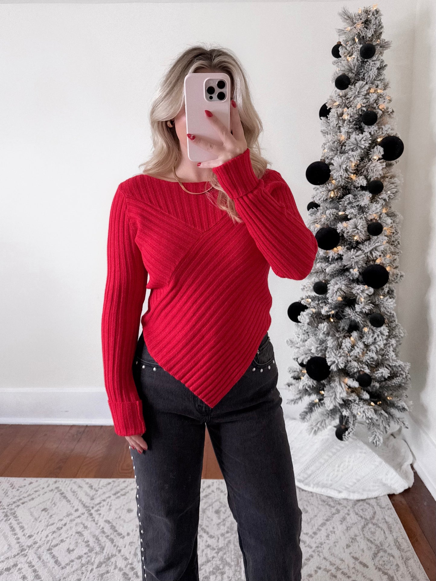 Cherry Ribbed Knit Sweater