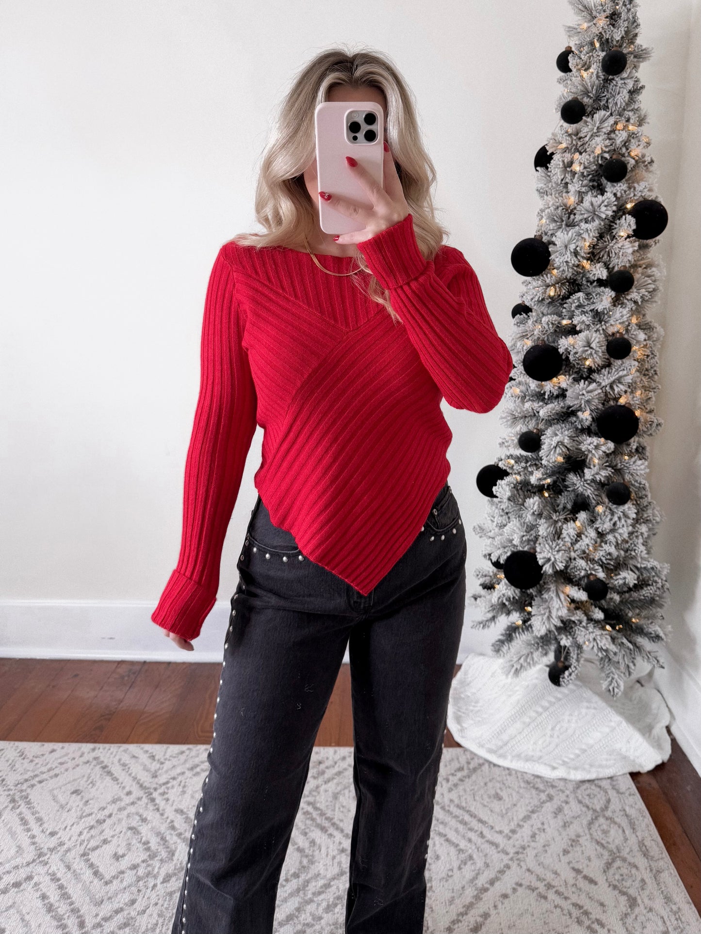 Cherry Ribbed Knit Sweater