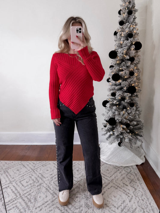 Cherry Ribbed Knit Sweater