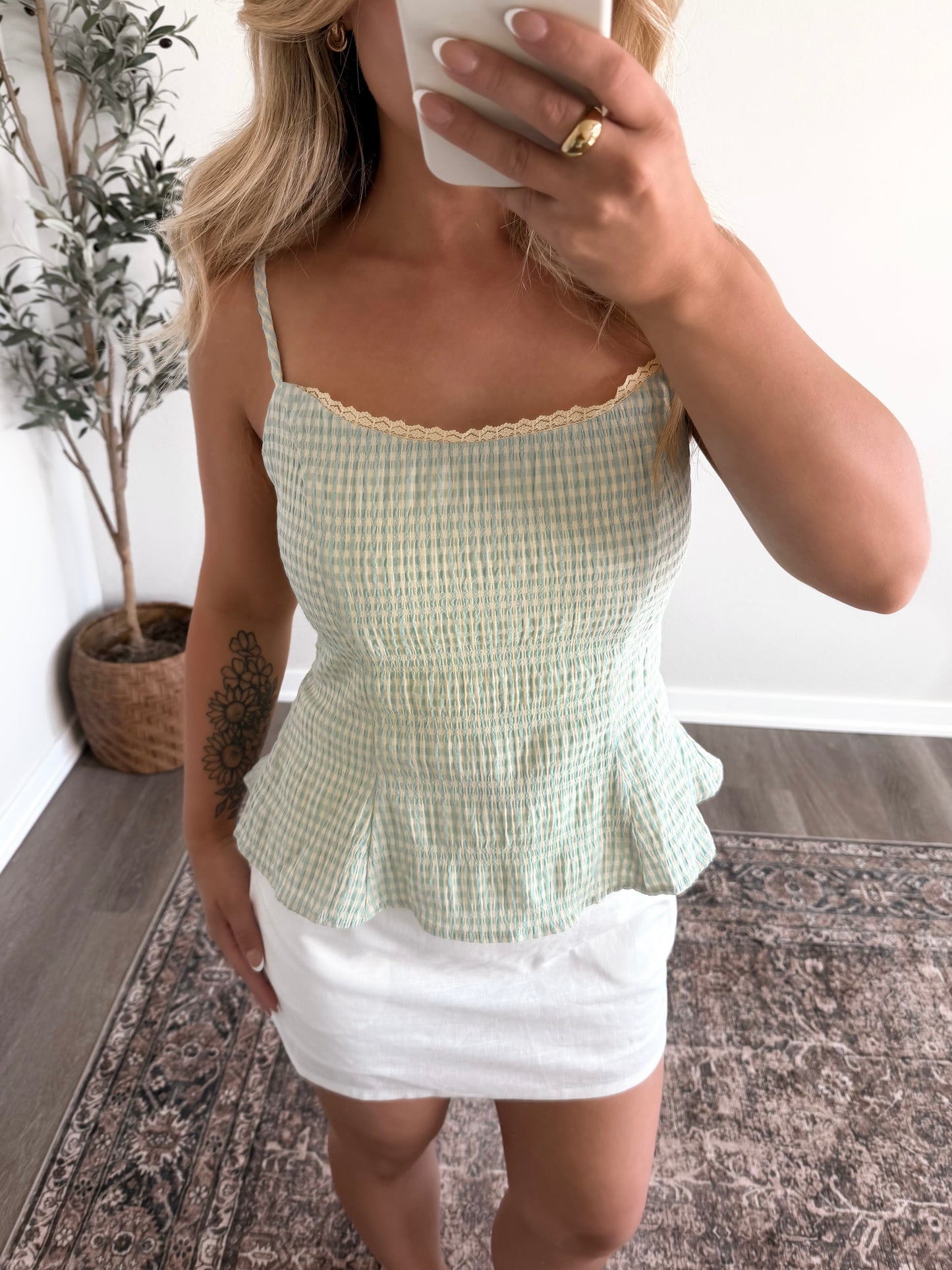 Honeydew Gingham Tank / Yellow-Mint