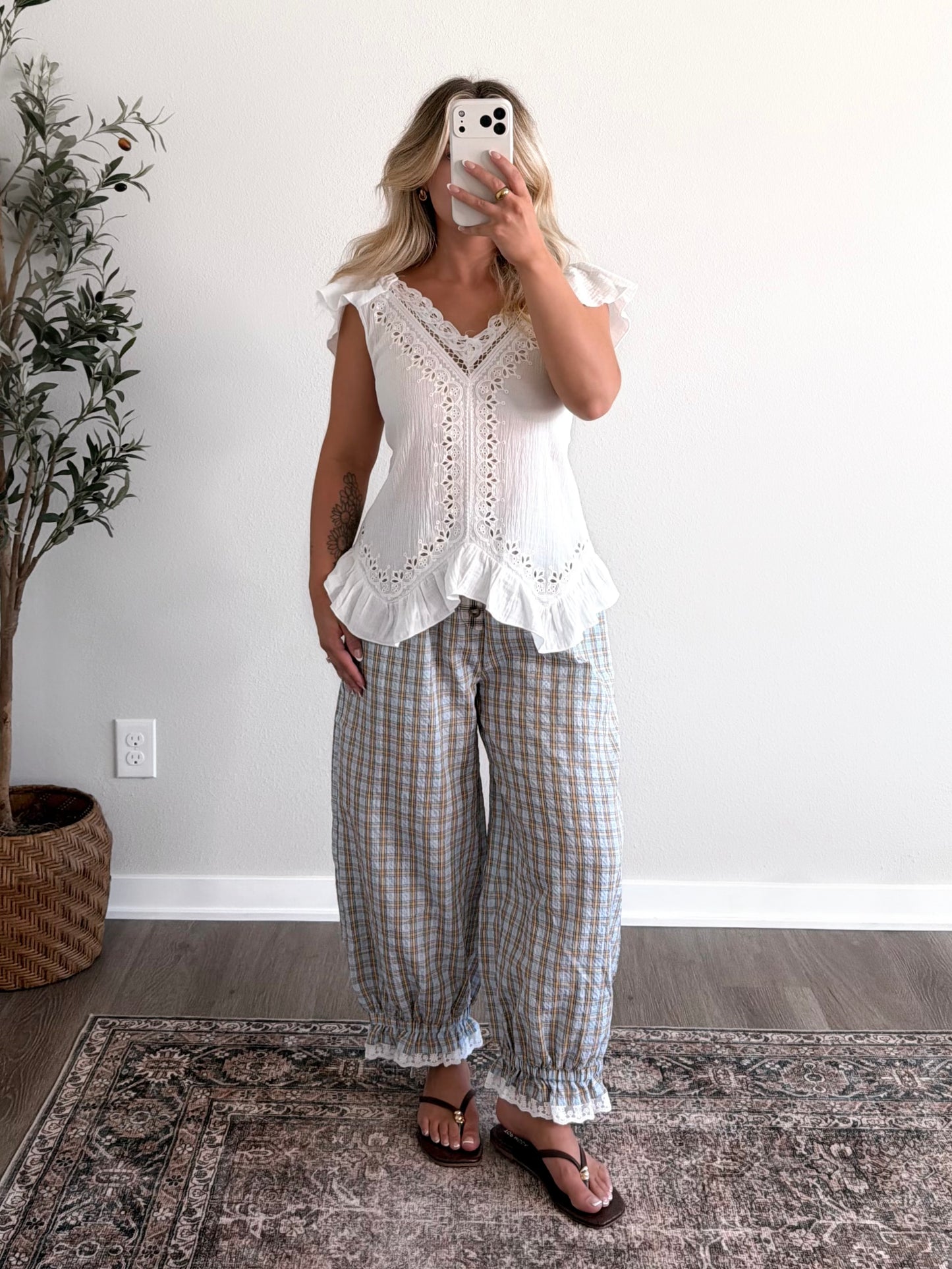 Margot Lace Grid Pant / Blue-Yellow