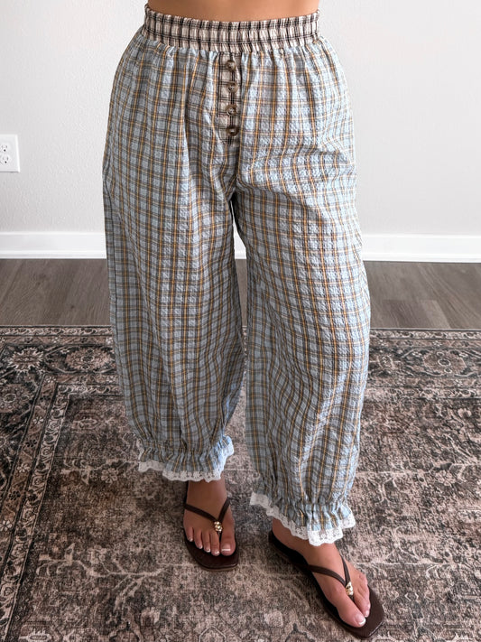 Margot Lace Grid Pant / Blue-Yellow